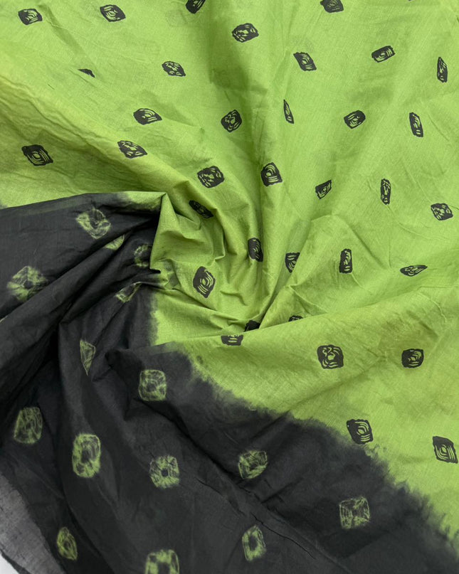 Classic Bandhani Dress Material – Black Top Parrot Green Bottom | Cotton Fabric