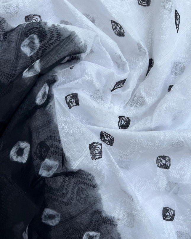 Classic Bandhani Dress Material – Black Top White Bottom | Cotton Fabric