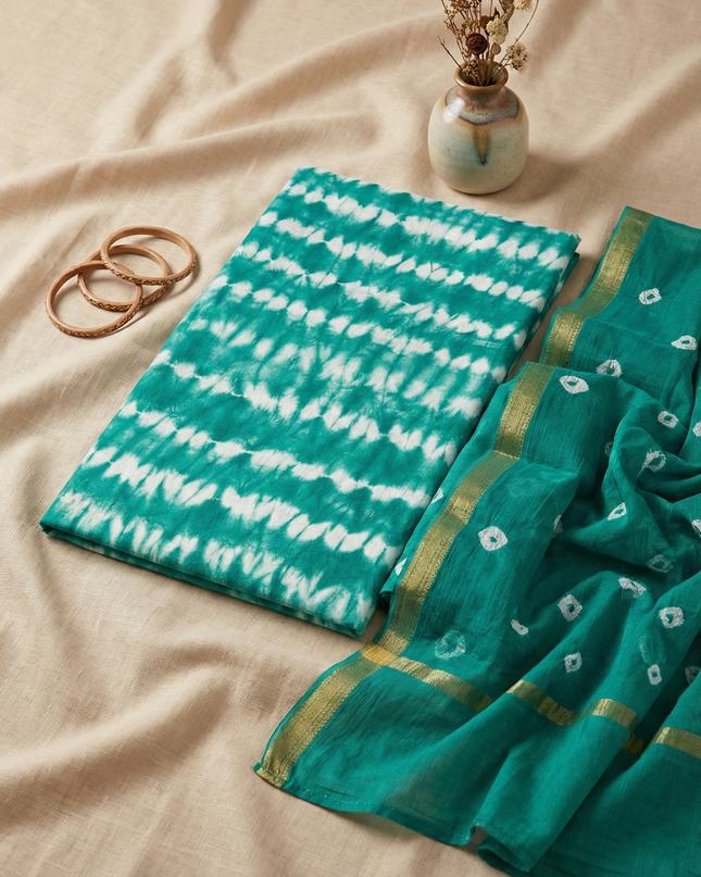 Comfort Blue Stone Cotton Dress Material Paired with Cotton Dupatta