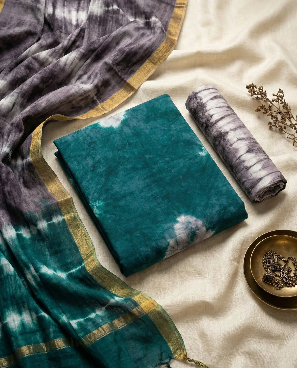 Comfort Deep Sea Green Cotton Dress Material Paired with Cotton Dupatta