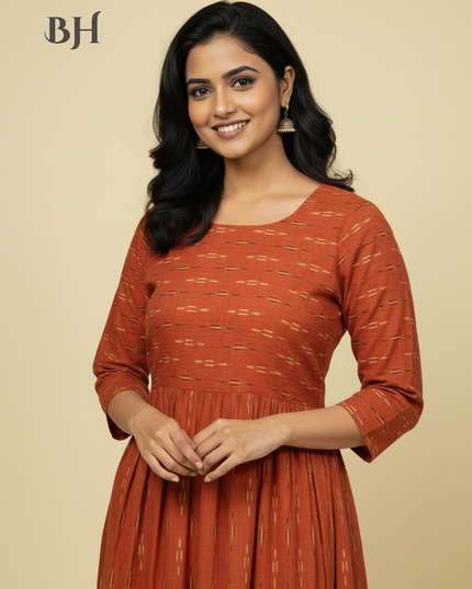 Orange Cotton Frock for Women | Comfortable Daily Wear Dress