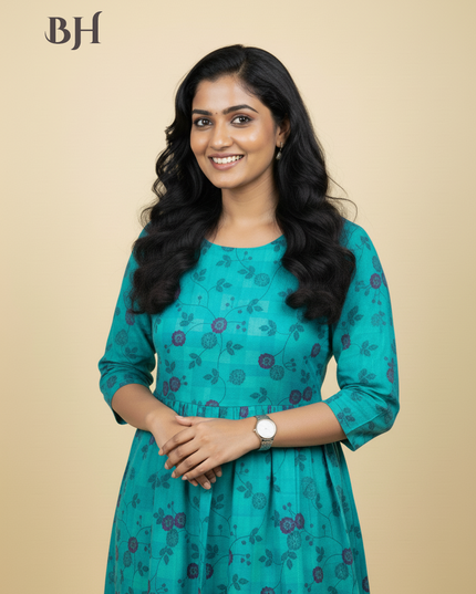 Green Cotton Frock for Women | Comfortable Daily Wear Dress