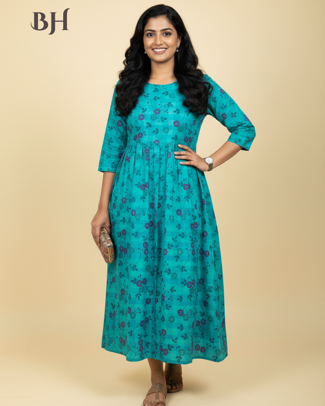 Green Cotton Frock for Women | Comfortable Daily Wear Dress
