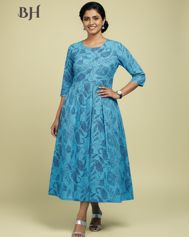 Sky Blue Cotton Frock for Women | Comfortable Daily Wear Dress