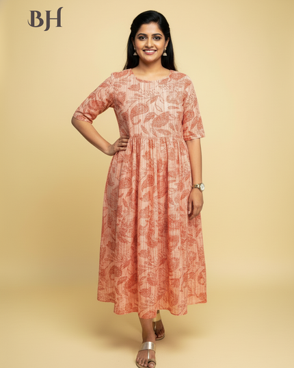 Orange Cotton Frock for Women | Comfortable Daily Wear Dress
