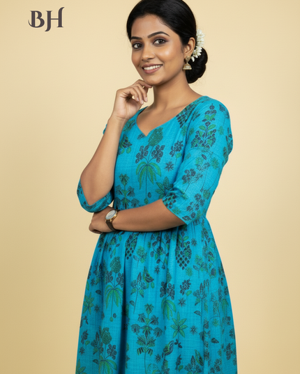 Sky Blue Cotton Frock for Women | Comfortable Daily Wear Dress