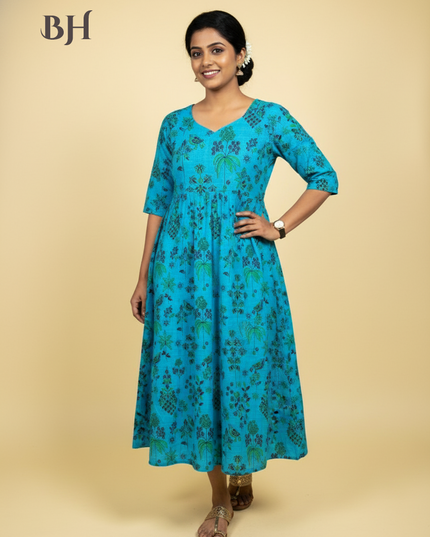 Sky Blue Cotton Frock for Women | Comfortable Daily Wear Dress
