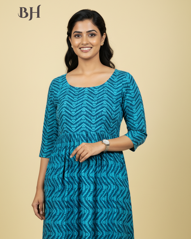 Blue Cotton Frock for Women | Comfortable Daily Wear Dress