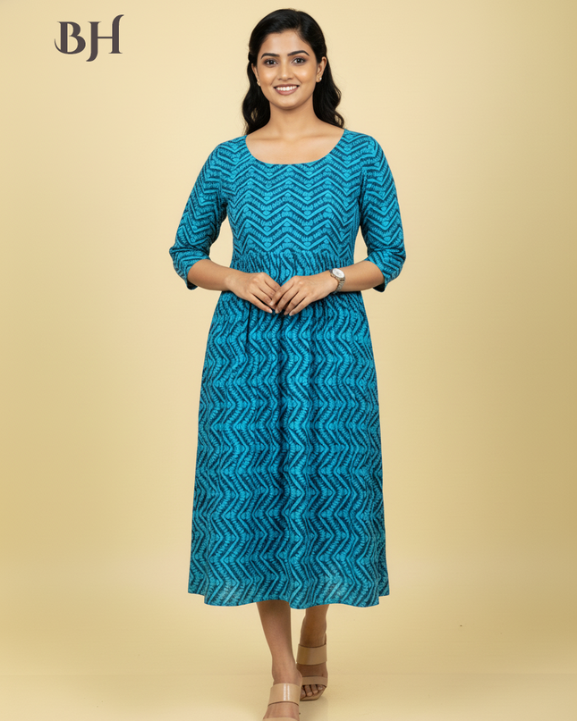 Blue Cotton Frock for Women | Comfortable Daily Wear Dress