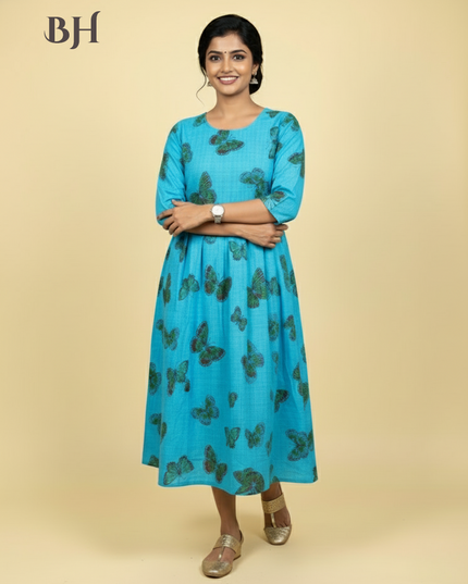 Sky Blue Cotton Frock for Women | Comfortable Daily Wear Dress