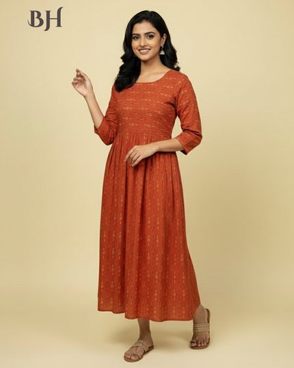 Orange Cotton Frock for Women | Comfortable Daily Wear Dress