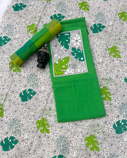 Cotton Dress Material with Green Color