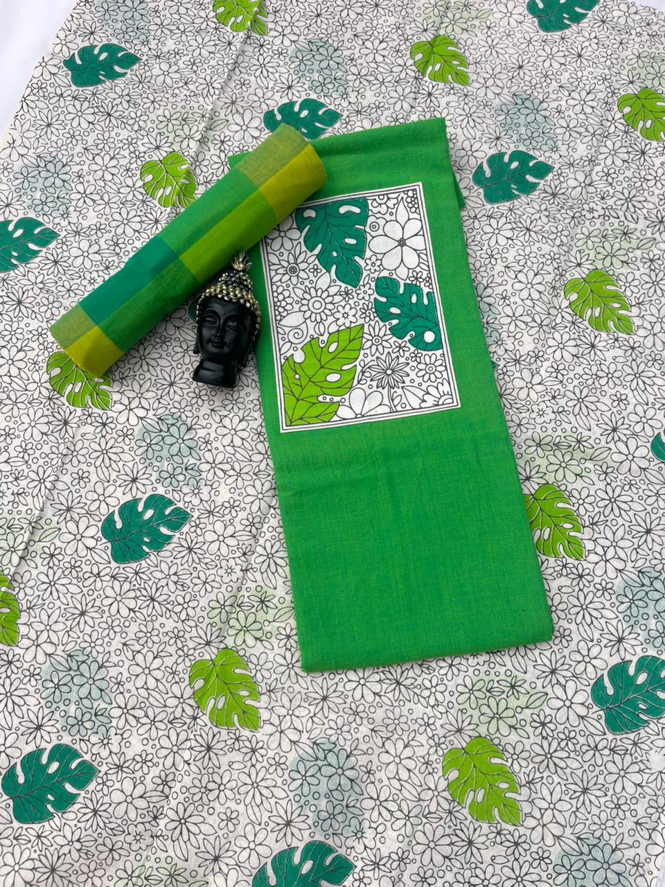Cotton Dress Material with Green Color
