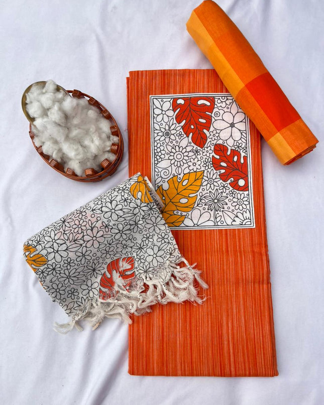 Cotton Dress Material with Orange Color
