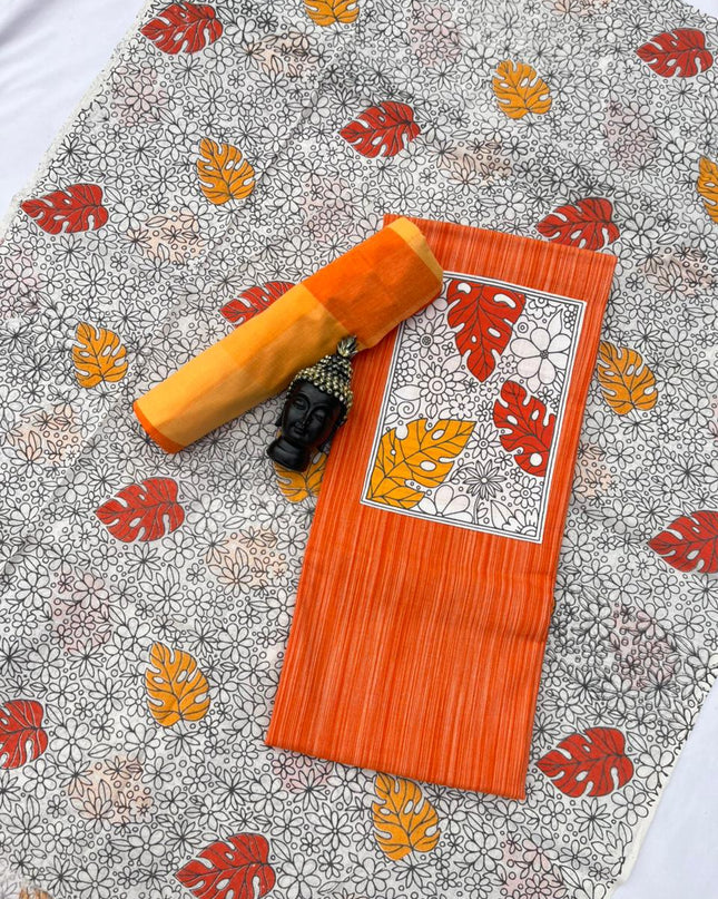 Cotton Dress Material with Orange Color