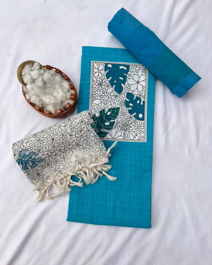 Cotton Dress Material with Sky Blue Color