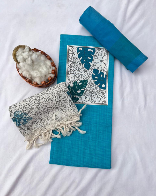 Cotton Dress Material with Sky Blue Color