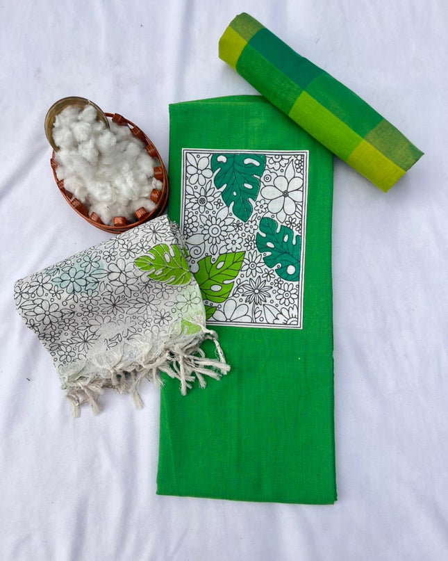 Cotton Dress Material with Green Color