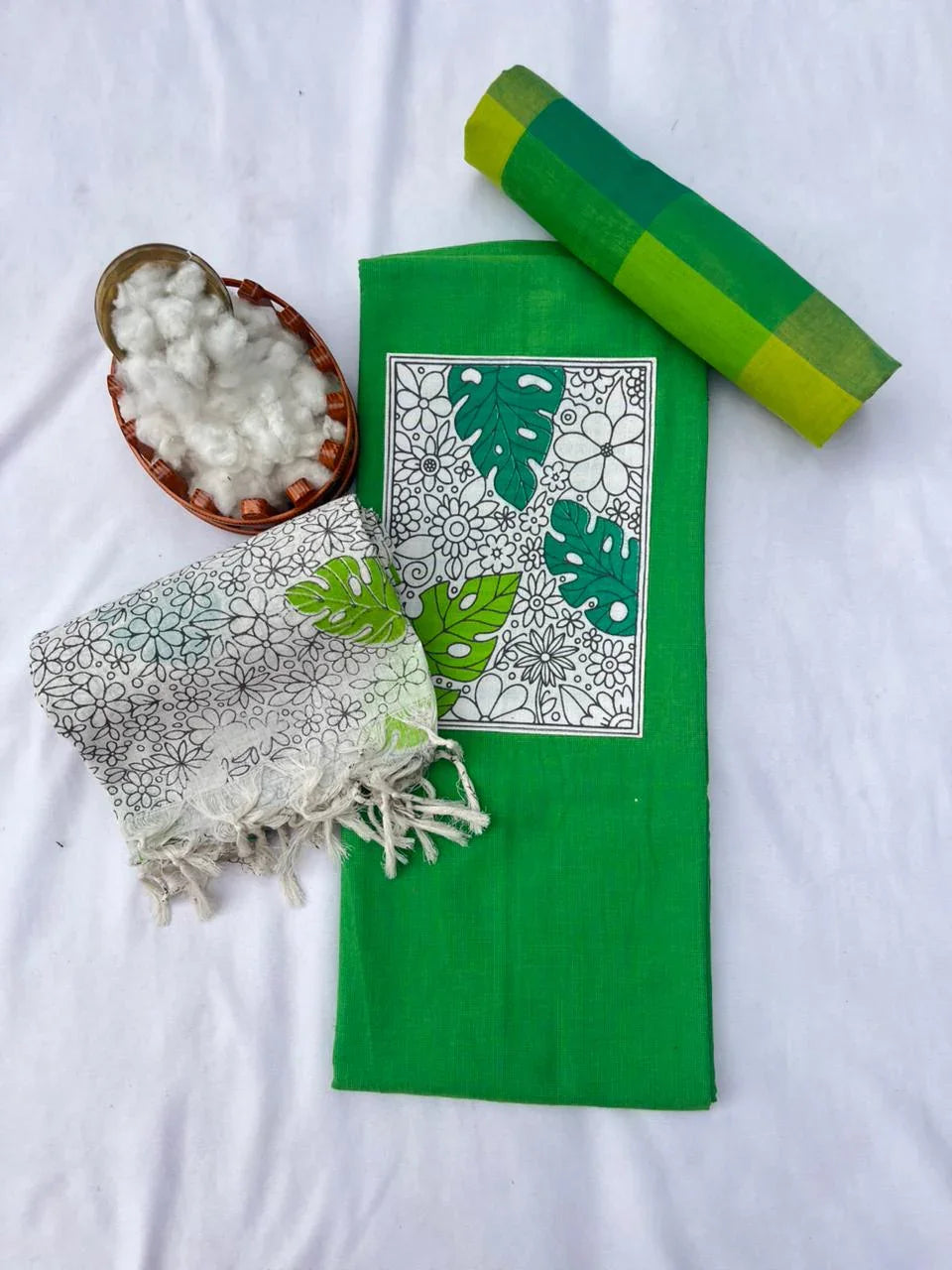 Cotton Dress Material with Green Color