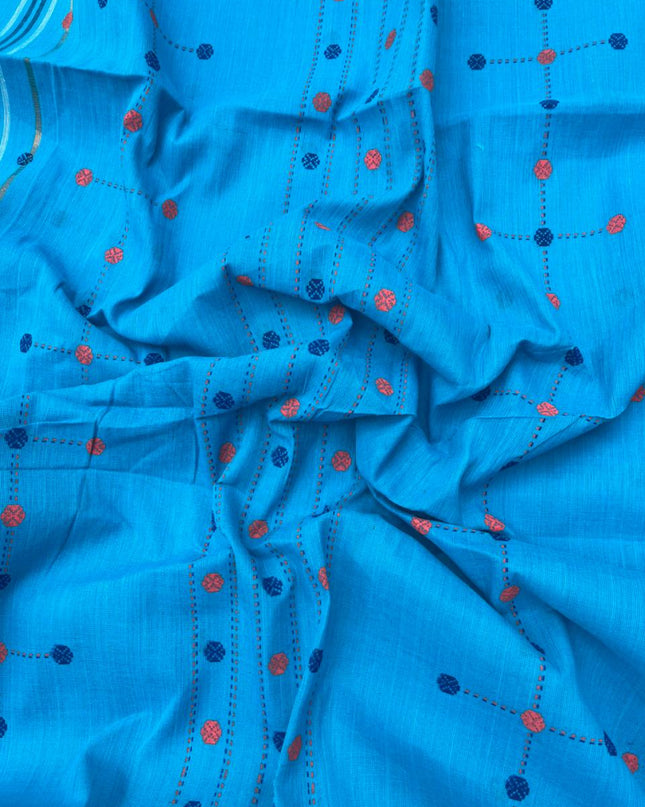 Printed Cotton Dress Material – Pink & Sky Blue Color | Bhavana Handlooms