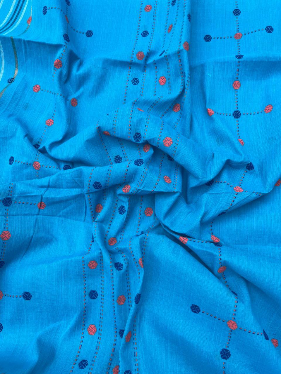 Printed Cotton Dress Material – Pink & Sky Blue Color | Bhavana Handlooms