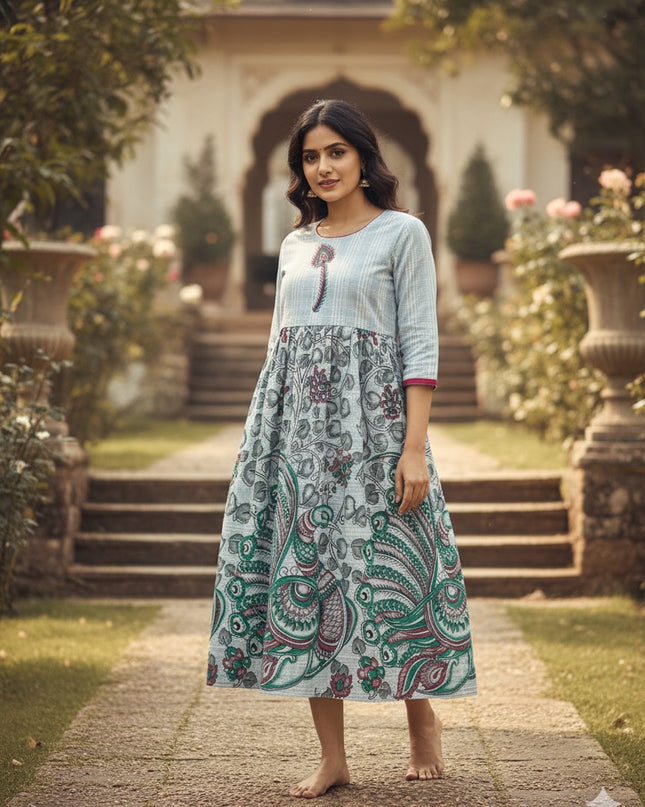 Cotton Long Frock with Lavender Grey Colour
