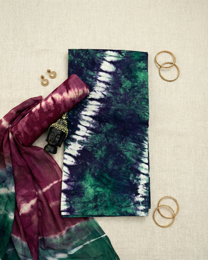 Blue Green Cotton Dress Material with Soft Chiffon Dupatta