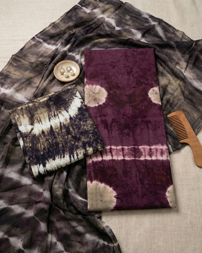 Wine Berry Colour Dress Material with Soft Chiffon Dupatta