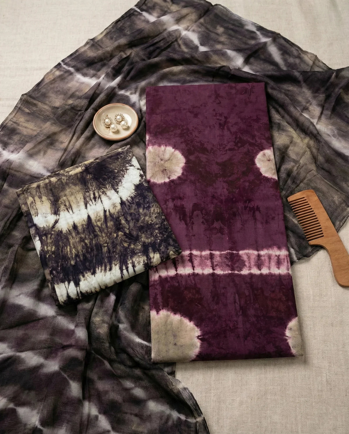 Wine Berry Colour Dress Material with Soft Chiffon Dupatta