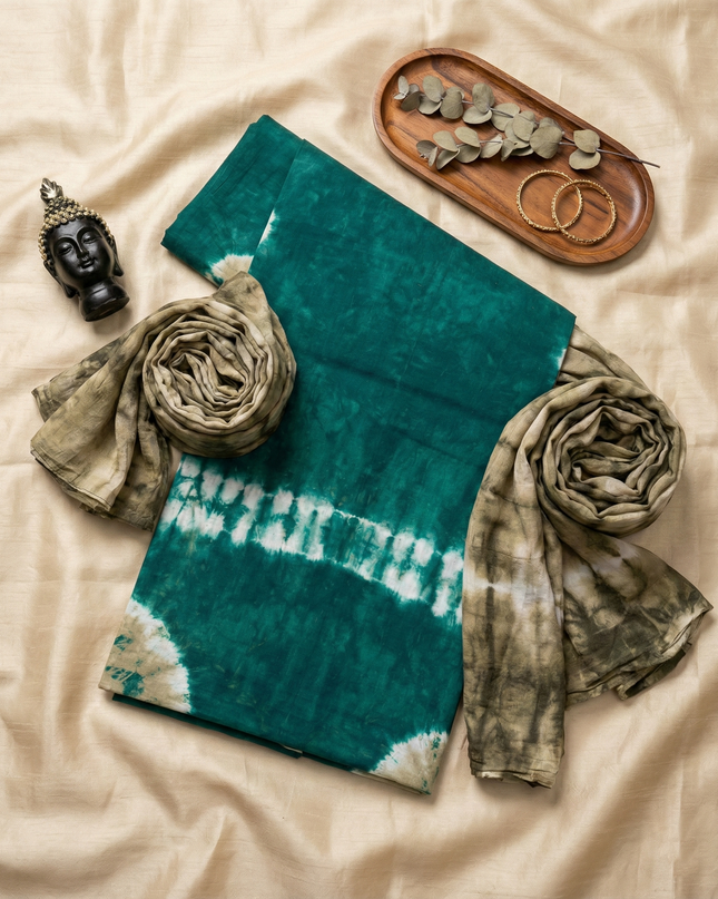 Sea Green Colour Dress Material with Soft Chiffon Dupatta