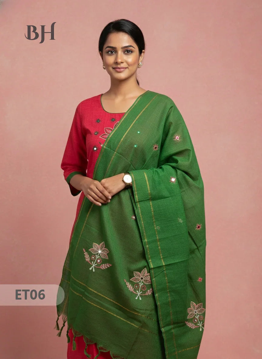Women’s Red Cotton 3pc Sets – Mirror Work & Embroidery Design