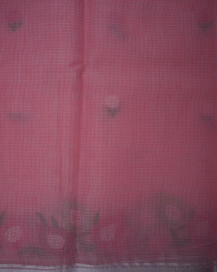 Silk Kota Embroidery Work Saree in Baby Pink Colour with Floral Embroidery Motifs and Elegant Silver Border