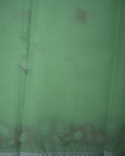 Silk Kota Embroidery Work Saree in Mint Green Colour with Delicate Floral Embroidery Motifs, Multicolor Designer Embroidered Border and Elegant Woven Finish