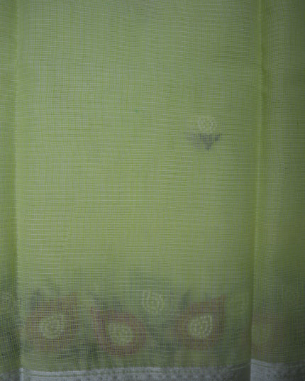 Silk Kota Embroidery Work Saree in Pista Green Colour with Delicate Floral Embroidery Motifs, Multicolor Designer Embroidered Border and Elegant Woven Finish