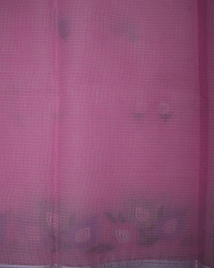 Silk Kota Embroidery Work Saree in Baby Pink Colour with Delicate Floral Embroidery Motifs, Multicolor Designer Embroidered Border and Elegant Woven Finish