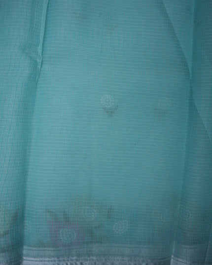 Silk Kota Embroidery Work Saree in Aqua Blue Colour with Delicate Floral Embroidery Motifs, Multicolor Designer Embroidered Border and Elegant Woven Finish