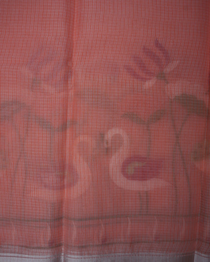 Silk Kota Embroidery Work Saree in Peach Pink Colour with Swan and Lotus Embroidery Design and Elegant Embroidered Border
