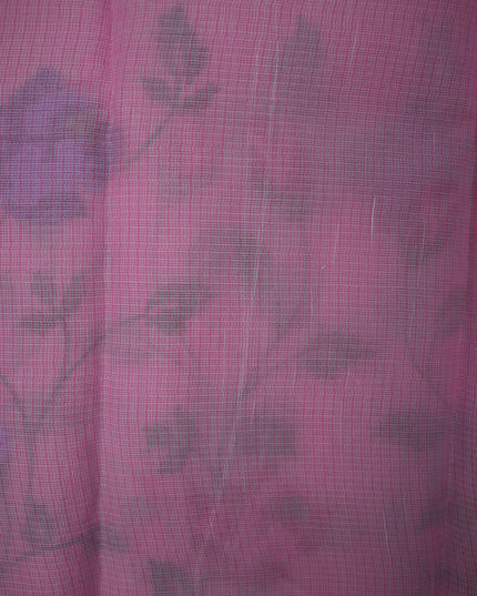 Silk Kota Embroidery Work Saree in Rose Pink Colour with All-Over Floral Vine Embroidery Design and Elegant Woven Border