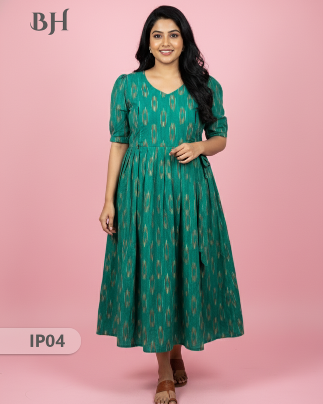 Pochampally Ikkath Feeding Frock – Sea Green Cotton Frock with Half Lining