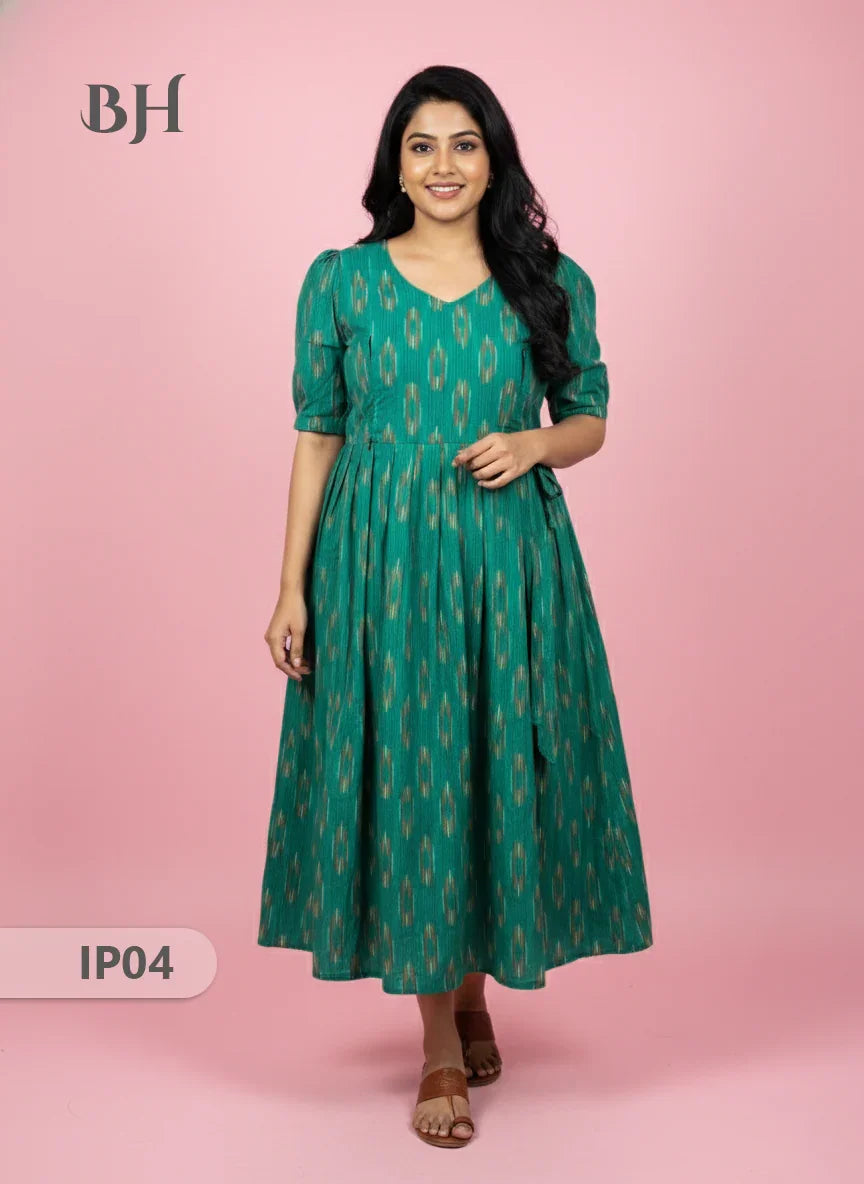 Pochampally Ikkath Feeding Frock – Sea Green Cotton Frock with Half Lining