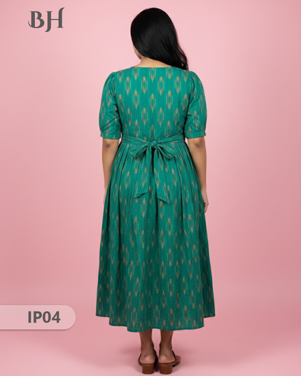 Pochampally Ikkath Feeding Frock – Sea Green Cotton Frock with Half Lining