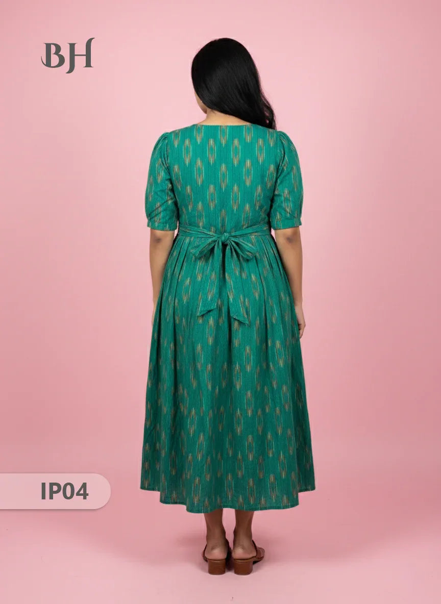 Pochampally Ikkath Feeding Frock – Sea Green Cotton Frock with Half Lining