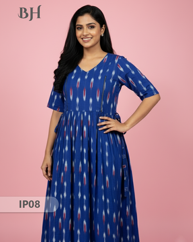 Pochampally Ikkath Feeding Frock – Blue Cotton Frock with Half Lining