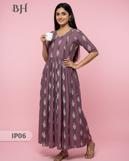 Pochampally Ikkath Feeding Frock – Dusky Purple Cotton Frock with Half Lining