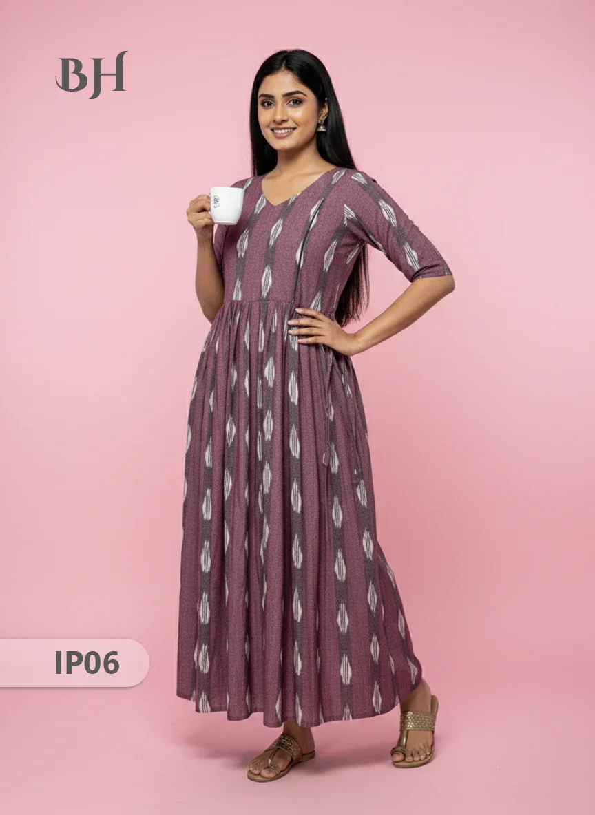 Pochampally Ikkath Feeding Frock – Dusky Purple Cotton Frock with Half Lining
