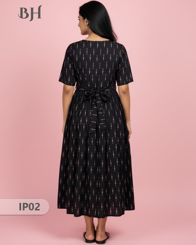Pochampally Ikkath Feeding Frock – Black Cotton Frock with Half Lining