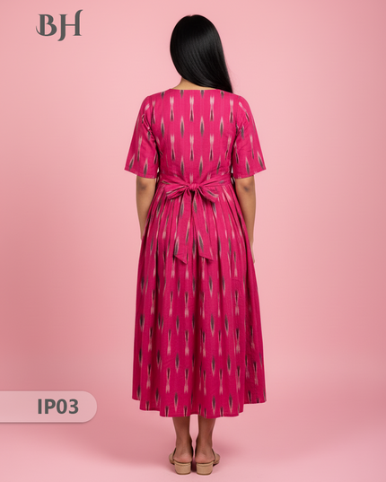 Pochampally Ikkath Feeding Frock – Pink Cotton Frock with Half Lining