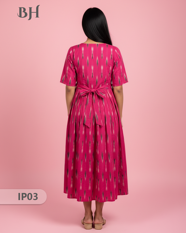 Pochampally Ikkath Feeding Frock – Pink Cotton Frock with Half Lining