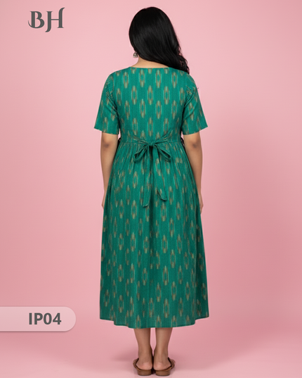 Pochampally Ikkath Feeding Frock – Sea Green Cotton Frock with Half Lining