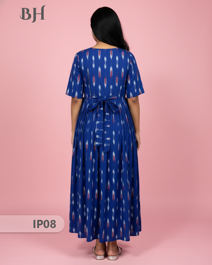 Pochampally Ikkath Feeding Frock – Blue Cotton Frock with Half Lining